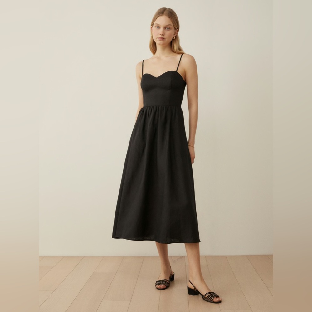 Reformation Zander Linen Midi Dress in Black